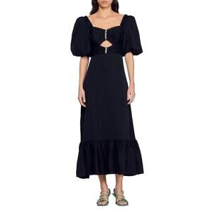 Sandro Falbala Rhinestone Embellished Cutout Midi Dress Size 36